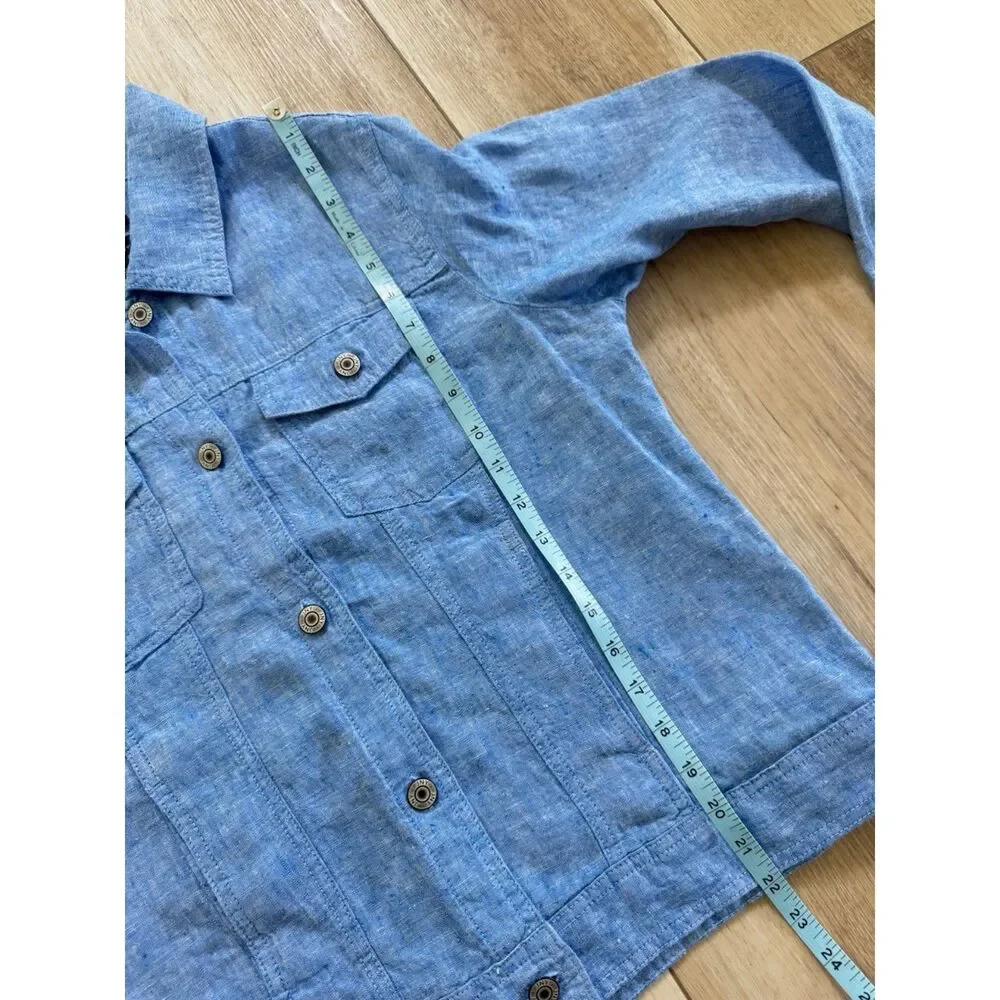 Jones New York Linen Jacket L Blue Jean Style Button Front Coastal Resort - Picture 14 of 15